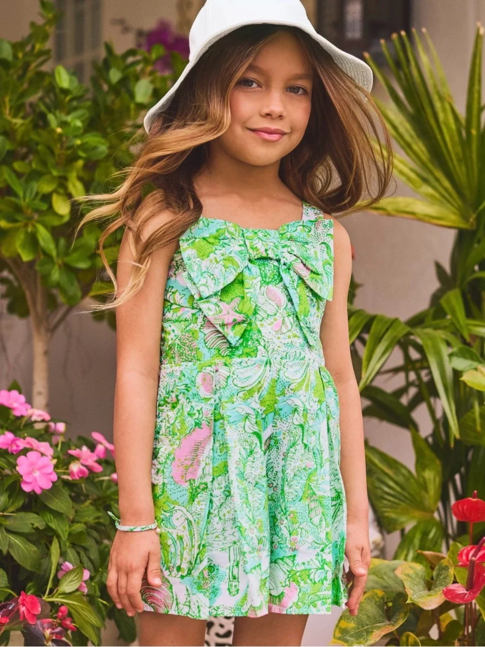 Lilly Pulitzer Janie Jack Green Floral Bow Girls Size 7 Romper